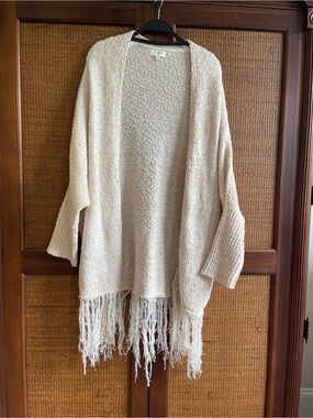 Umgee Cream Open-Front Fringe Knit Cardigan